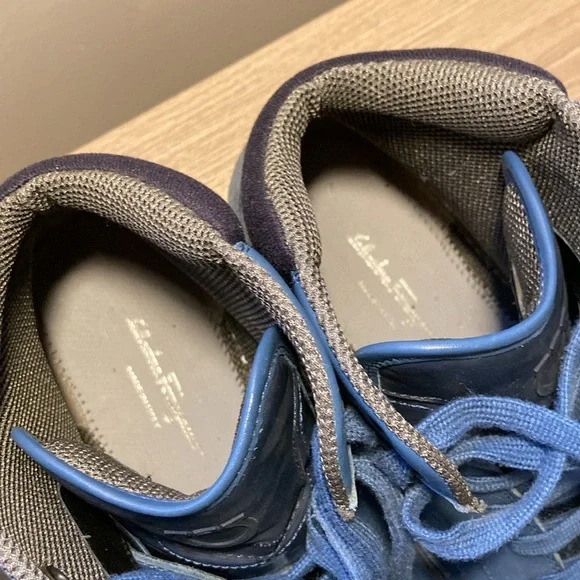 Salvatore Ferragamo Robert leather suede high top sneakers blue 8,5 EE - Picture 9 of 16